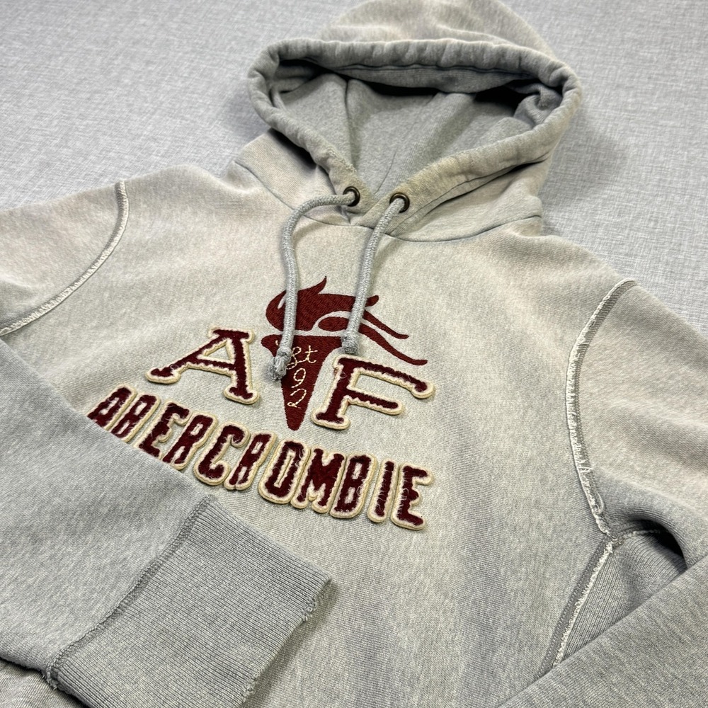 Abercrombie & Fitch Fleece Embroidered Hoodie Mens XL Gray Pullover Heavyweight